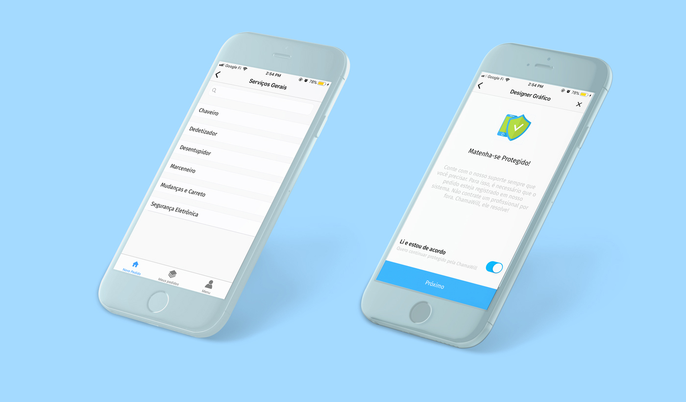 ChamaWill App - Projeto de Design Gráfico e UX para Gabriel Mendes